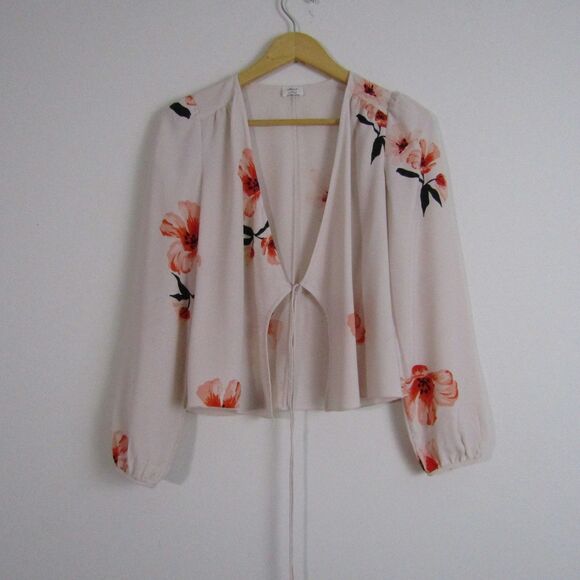 Aritzia Wilfred Top XS Pink Floral Tia Drapey Front Tie Romantic Feminine Modern - Picture 2 of 14